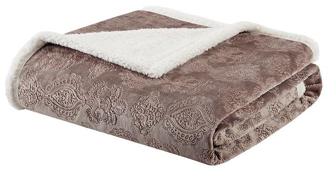 Olliix by Madison Park Elma 1 Tan Oversized Textured Plush Throw-0
