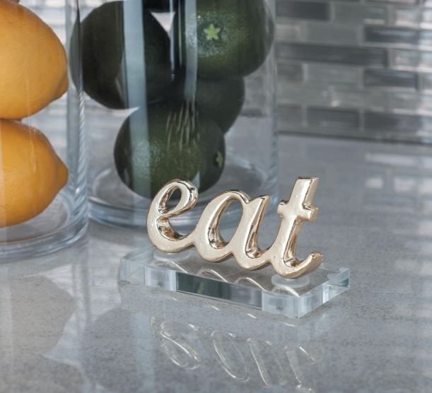 Deco Marche 2-Piece Gold/Silver Metal Eat Decorative Sign with Clear BaseSet-3