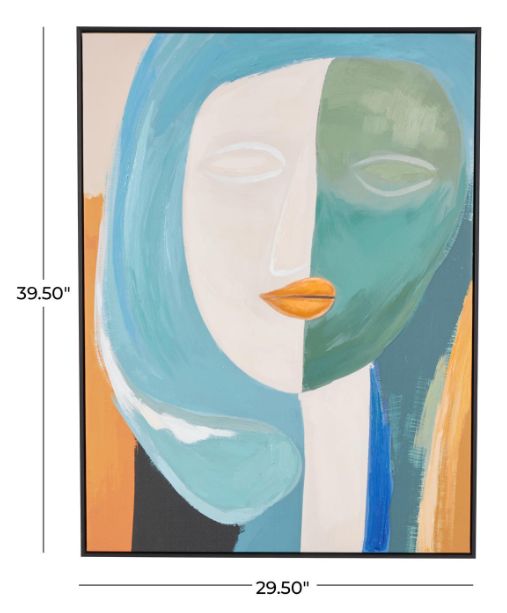 Deco Marche Multi-Colored Canvas Woman Impressionist Living Room Framed Wall Art with Brushed Paint Strokes and Black Frame-4