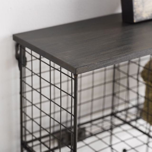Linon Four Cubby Black Wall Shelf-3