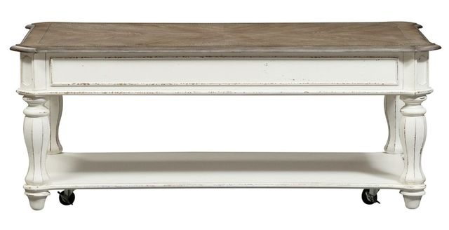 Liberty Furniture Magnolia Manor Weathered Bark Lift Top Cocktail Table with Antique White Base-3
