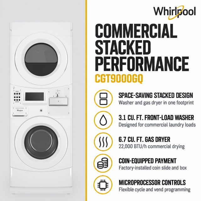 Whirlpool Commercial 3.1 Cu. Ft. Washer / 6.7 Cu. Ft. Gas Dryer Stack - Coin Equipped, White-3