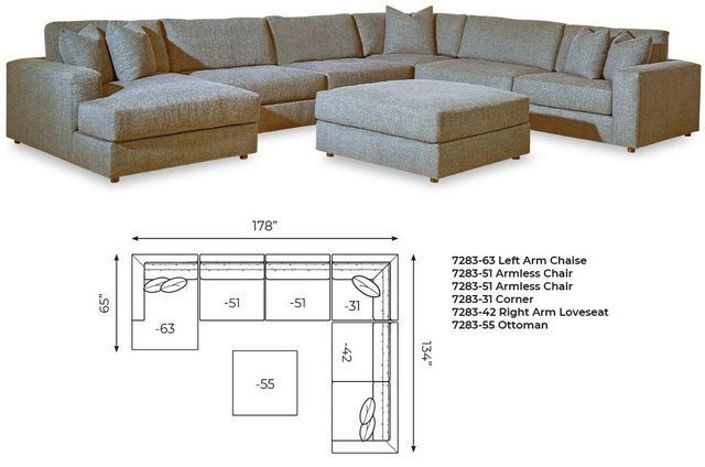 Huntington House 6-Piece Left-Arm Facing Sectional and Chaise-1