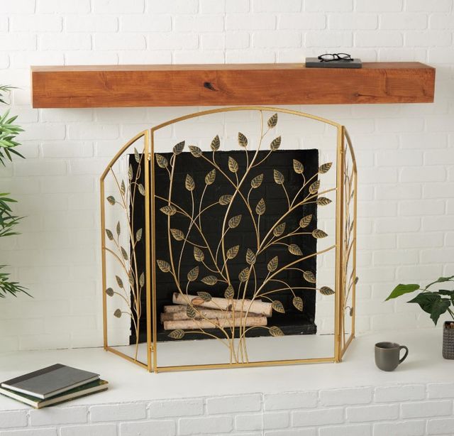 Deco Marche Gold Leaf Foldable 3-Panel Fireplace Screen-4