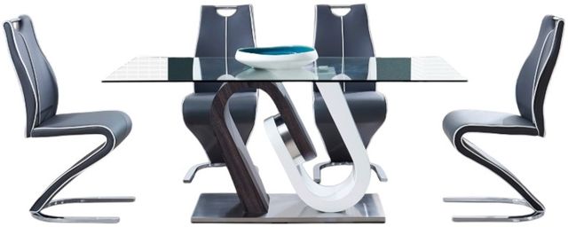 Global Furniture USA 5-Piece Gray/Glass Top/White Dining Set-0