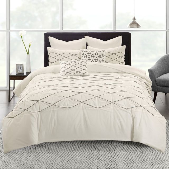 Olliix by Urban Habitat Sunita White Full/Queen Cotton Pieced Tufted and Embroidered Comforter Set-1