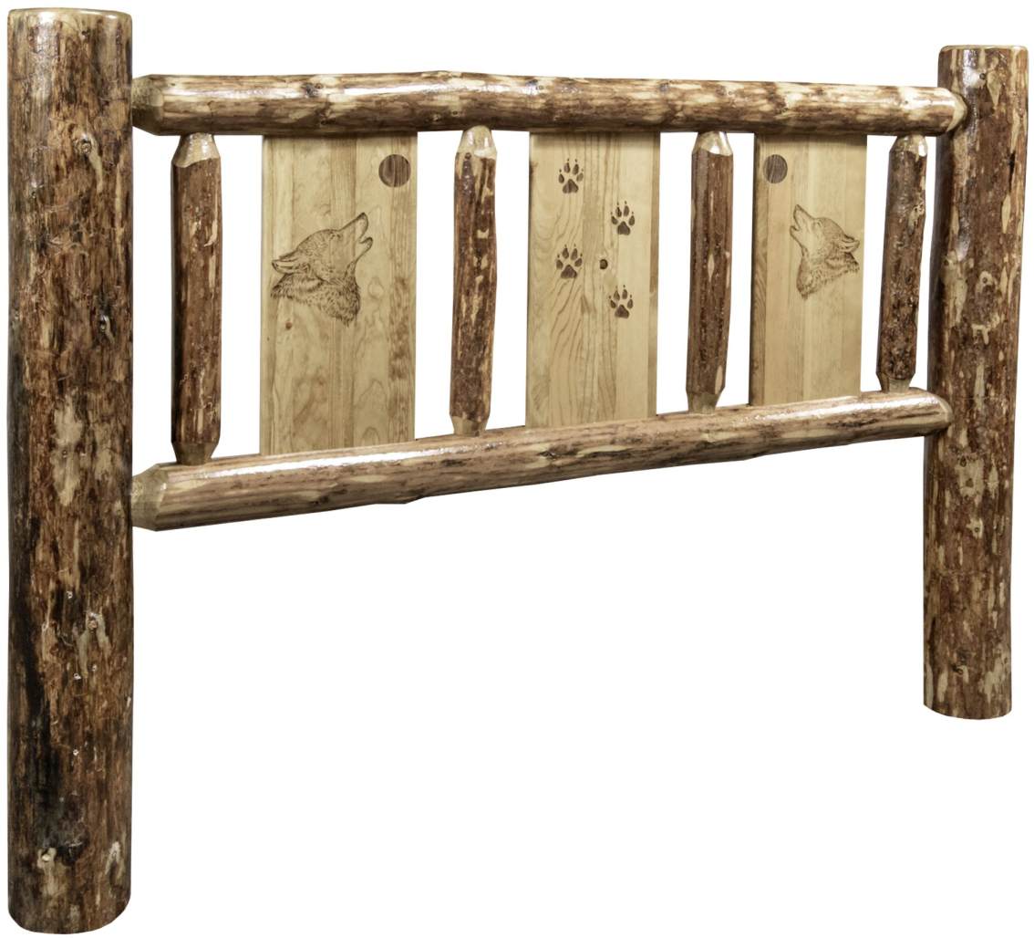 Montana Woodworks® Glacier Country Stained and Lacquered Twin Youth Headboard with Laser Engraved Pine Design