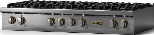 Viking 5 Series 48” Stainless Steel 8-Burner Natural Gas Rangetop with Brushed Brass Trim-1