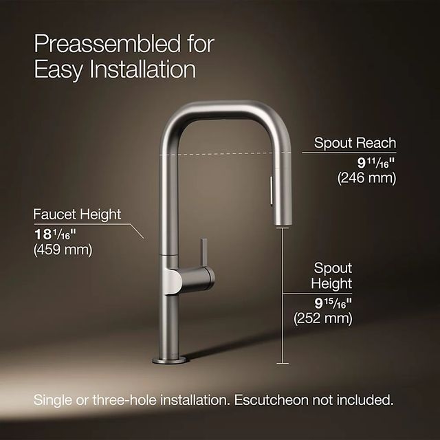 KOHLER® Components® Vibrant Stainless 18" Touchless Kitchen Sink Faucet with 2-Function Sprayhead-2