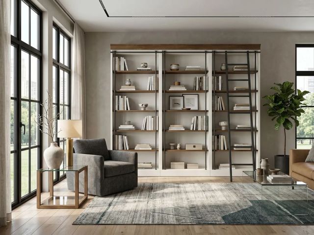 Sunny Designs™ Pasadena Buckskin/Marble White Bookcase with Ladder-2