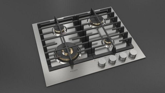 Fulgor Milano Matteo 400 Series 24" Brushed Stainless Steel Gas Cooktop with Polished Brass Burners-2