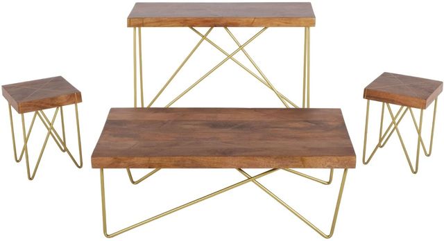 Steve Silver Co. Walter Warm Pine Sofa Table with Brass Base-1