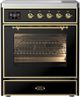 Ilve® Majestic III 30" Glossy Black Pro Style Induction Range with Triple Glass Door and Brass Trim-0