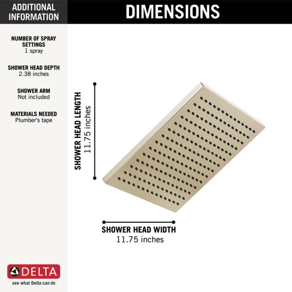 Delta Universal Showering Components 12" Lumicoat® Polished Nickel Square Single-Setting Metal Raincan Shower Head-2
