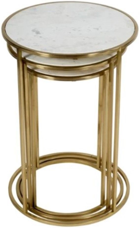 Jofran Inc. Global Archive Riviera 3-Piece White Nesting Table Set with Gold Base-3