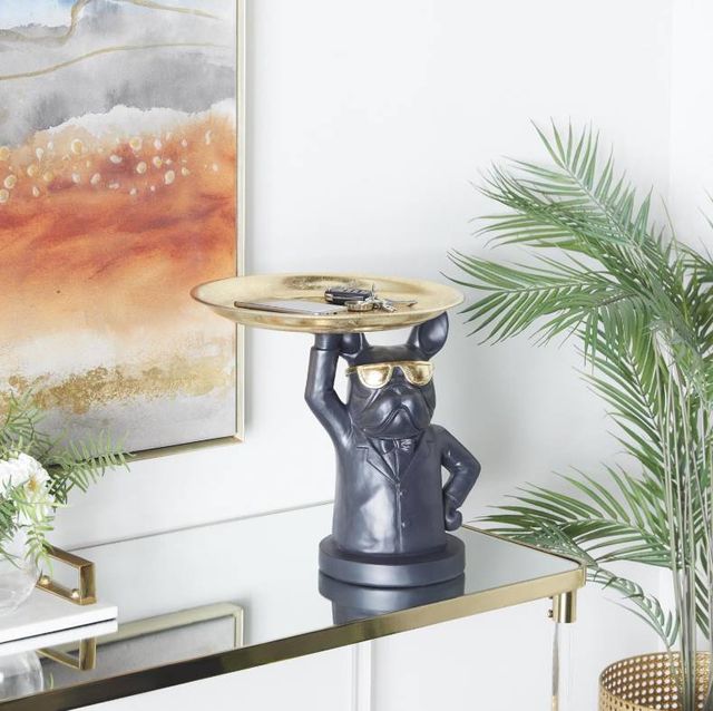 Deco Marche Black Bulldog Decorative Sculpture with Gold Tray Top-4