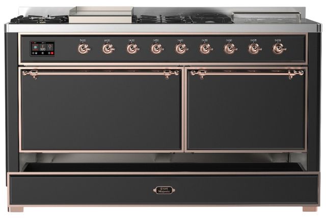 Ilve® Majestic III 60" Graphite Matte Pro Style Dual Fuel Natural Gas Range with Solid Door and Copper Trim-2