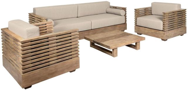 Armen Living Vivid 4-Piece Brown/Taupe Olefin/Wood Outdoor Conversation Set-0
