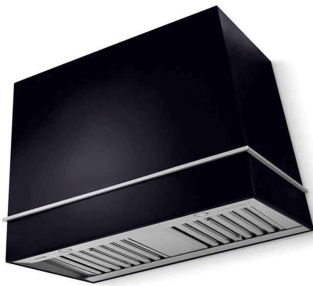 La Cornue CornuFé Loge 44" Gloss Black Wall Mounted Range Hood with Satin Chrome Trim-0