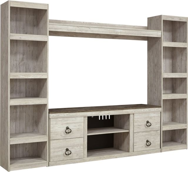 Signature Design by Ashley® Willowton 4-Piece Whitewash 94" Entertainment Center-0