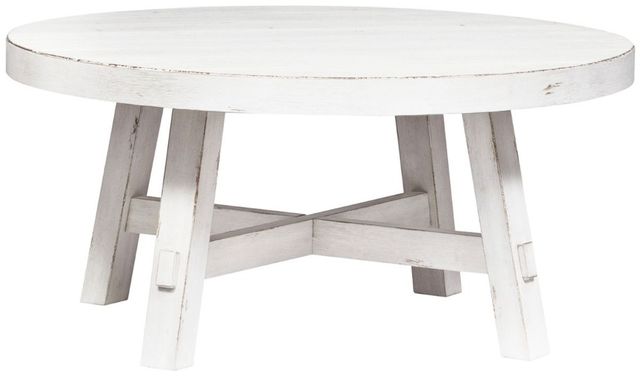 Liberty Furniture Modern Farmhouse Flea Market White Round Splay Cocktail Table-0