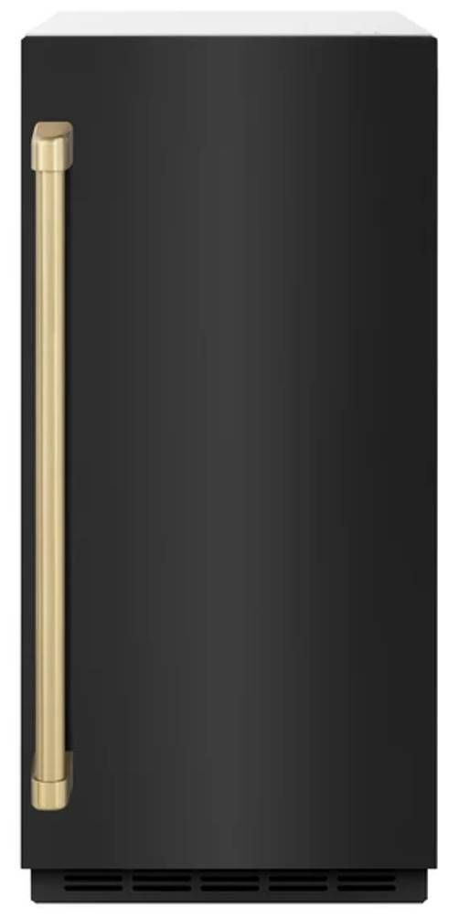 ZLINE Autograph Edition Touchstone 15" 66 lb. Stainless Steel Gourmet Ice Maker with Drain Pump and Black Stainless Steel Door with Champagne Bronze Handle-0