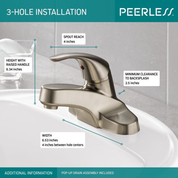 Peerless Core Brushed Nickel Single Handle Bathroom Faucet with Pop-Up-3