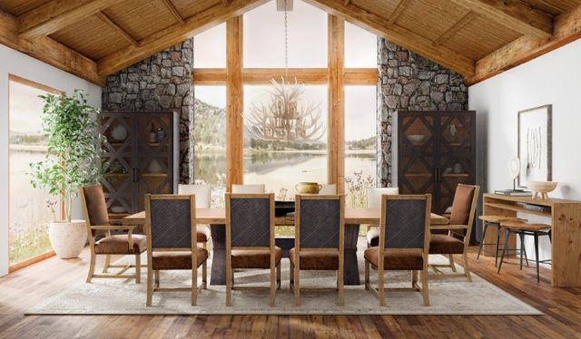 Hooker® Furniture Big Sky Vintage Natural Trestle Dining Table with Charred Timber Base-1