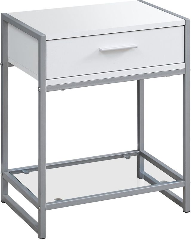 Monarch Specialties Inc. White 22"H Drawer Accent Table with Silver Metal Base-0