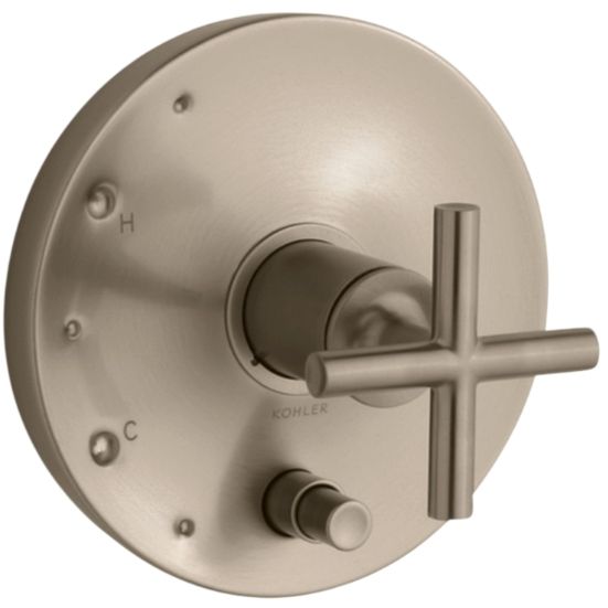 KOHLER® Purist® Rite-Temp® Vibrant Brushed Bronze Valve Trim with Push-Button Diverter and Cross Handle-0