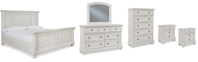 Signature Design by Ashley® Robbinsdale 6-Piece Antique White California King Panel Bed Set-0