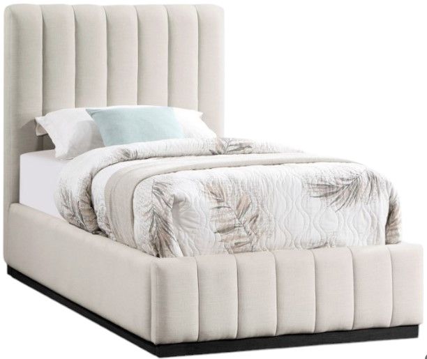 Meridian Furniture Lucia Beige Twin Upholstered Panel Bed-0