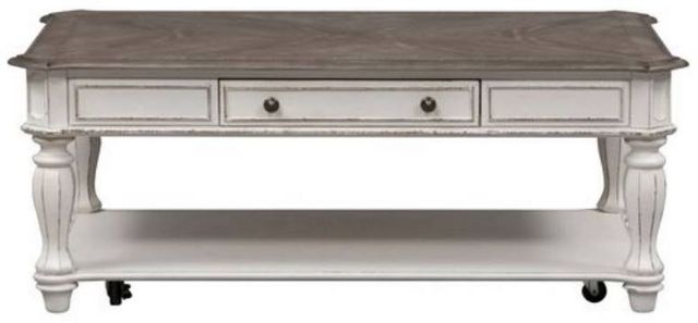 Liberty Furniture Magnolia Manor Weathered Bark Cocktail Table with Antique White Base-2