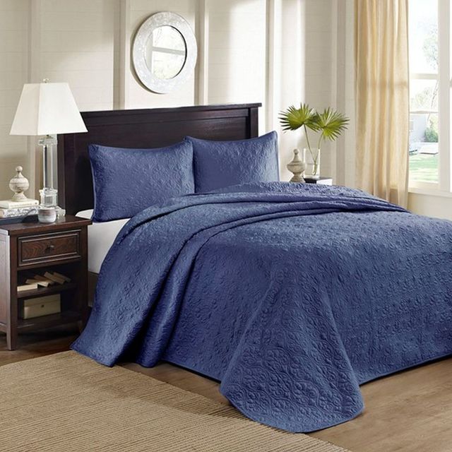 Olliix by Madison Park Navy Queen Quebec Reversible Bedspread Set-2