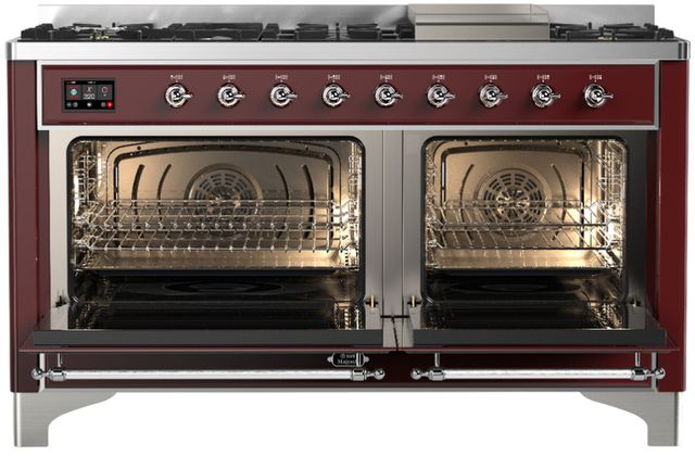 Ilve® Majestic III 60" Burgundy Pro Style Dual Fuel Natural Gas Range with Triple Glass Door and Chrome Trim-2