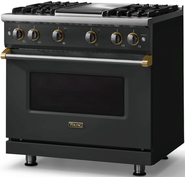 Viking® 5 Series 36" Antique Bronze Pro Style Gas (NG) Range with Brushed Brass Trim-2