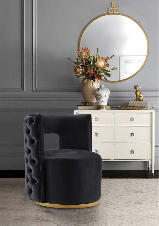 Meridian Furniture Theo Black Velvet Swivel Chair-3