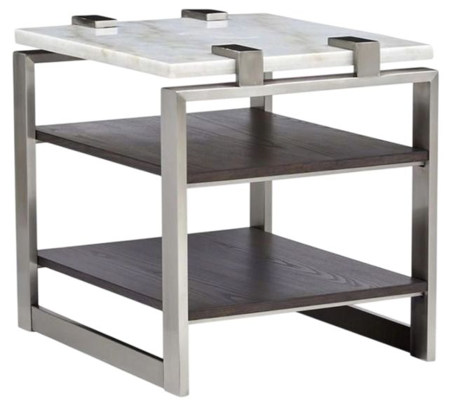 Magnussen Home® Paradox Pearl White Rectangular End Table with Platinum Frame -0