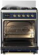 Ilve® Majestic III 30" Midnight Blue Pro Style Dual Fuel Liquid Propane Range with 5 Black Brass Burners and Brass Trim-1