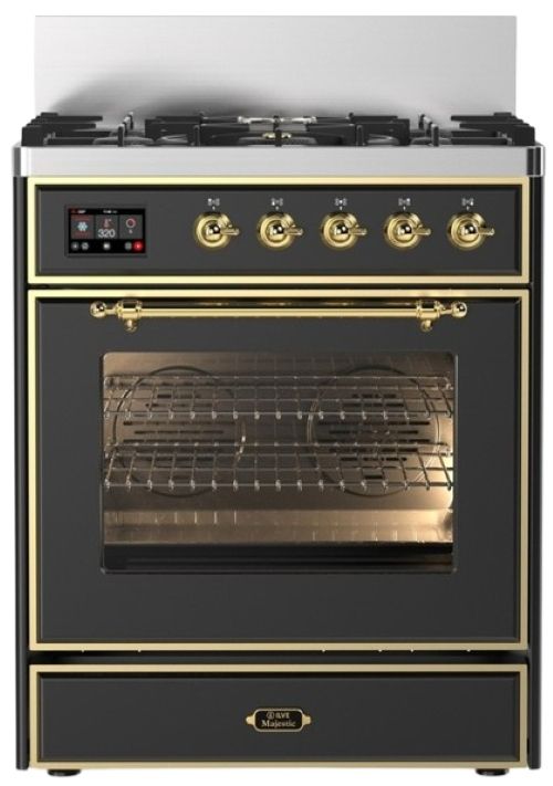 Ilve® Majestic III 30" Graphite Matte Pro Style Dual Fuel Liquid Propane Range with 5 Black Brass Burners and Brass Trim-0