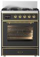 Ilve® Majestic III 30" Graphite Matte Pro Style Dual Fuel Liquid Propane Range with 5 Black Brass Burners and Brass Trim-0