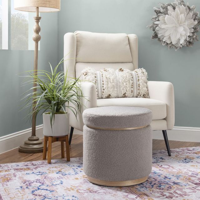 Linon Sunny Gray Round Storage Ottoman-1