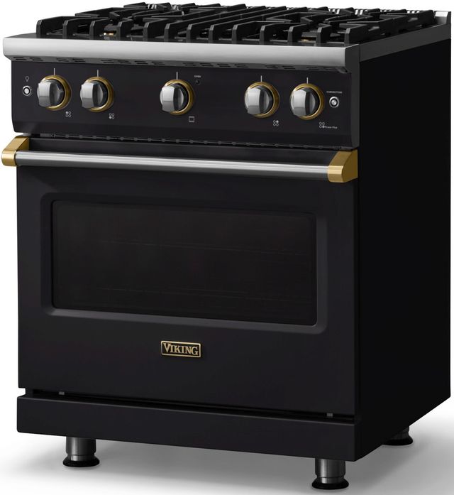 Viking® 5 Series 30" Onyx Pro Style Gas (LP) Range with Brushed Brass Trim-2