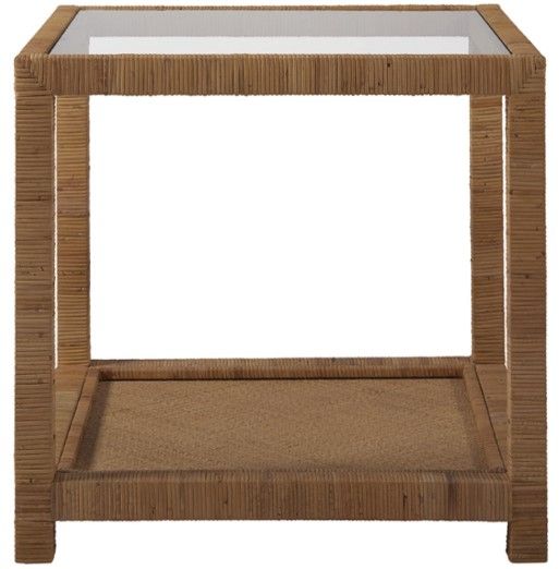 Universal Explore Home™ Escape-Coastal Living Home Long Key Glass Top End Table with Brown Base-3