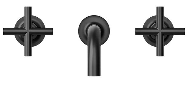 KOHLER® Purist® Matte Black 8" Wall-Mount Bathroom Sink Faucet Trim with Cross Handles-1
