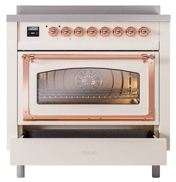 Ilve® Nostalgie II Noblesse 36'' Antique White Pro Style Induction Range with Copper Trim-3