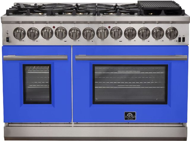 FORNO® Capriasca 48" Stainless Steel Pro Style Dual Fuel Range with Blue Door-0
