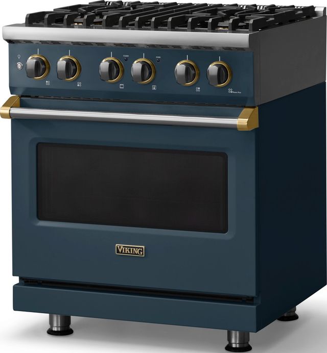 Viking® 5 Series 30" Squall Pro Style Dual Fuel (NG) Range with Brushed Brass Trim-2