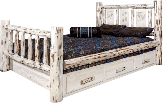 Montana Woodworks® Montana Collection Clear Lacquer King Storage Bed with Laser Engraved Bear Design-2