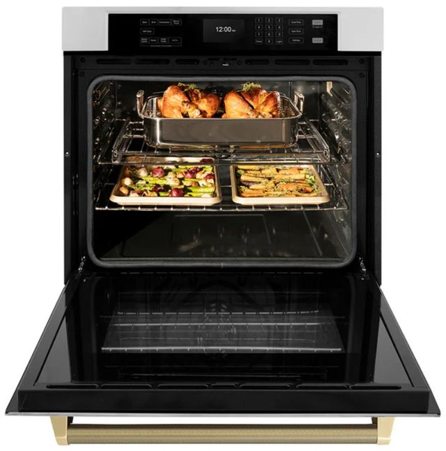 ZLINE Autograph Edition Professional 30" Stainless Steel True Convection Single Wall Oven with Air Fry and Self Clean with Polished Gold Helix Handle -3